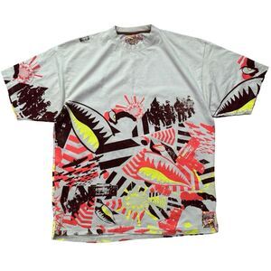 Vintage Y2K Akademiks 3XL AOP All Over Print Graphic Streetwear T-Shirt Cream